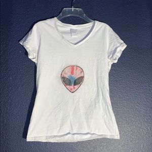 Handmade White T-shirt W/ TieDyed Alien